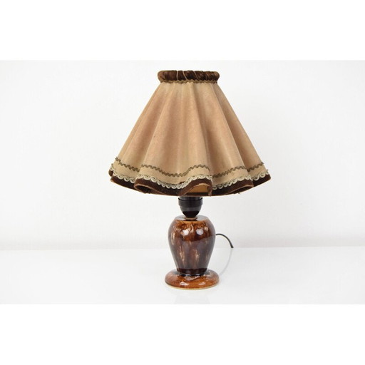 Vintage Tischlampe aus Keramik und Stoff, Tschechisch 1930