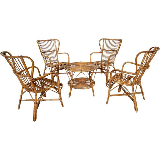 Vintage-Rattan-Wohnzimmergarnitur, Italien 1970
