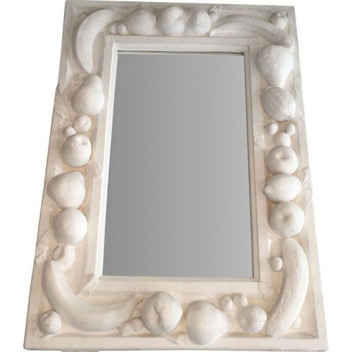 Dekorativer Gipsspiegel mit Obstdekor, Frankreich 1970