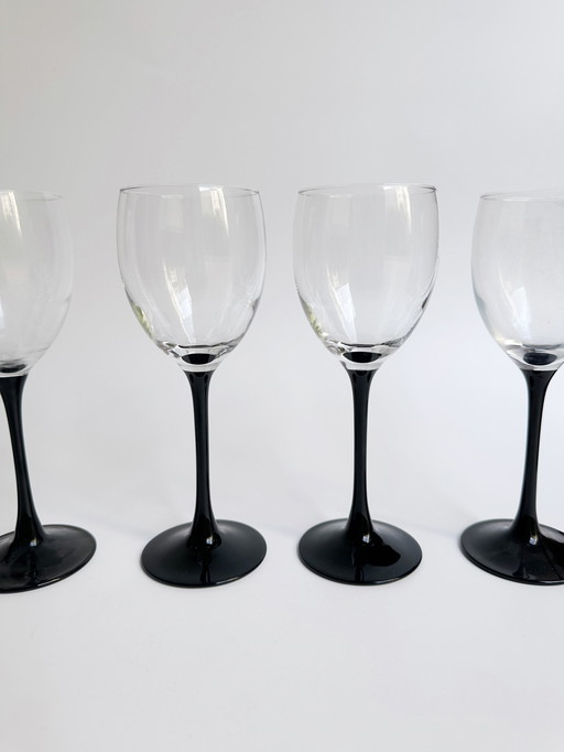 6 Vintage Luminarc Wein Gläser Domino Schwarz 80Er Art Deco Revival