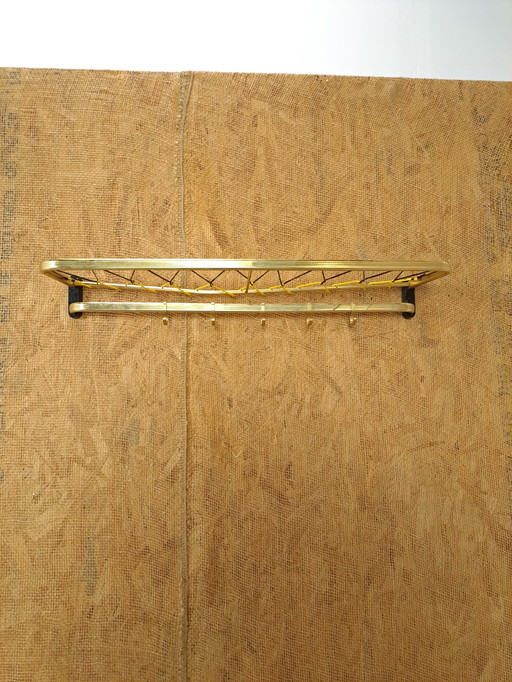 Zug-Garderobe goldfarben mit Haken und Regal, Nr. 7, Wandgarderobe