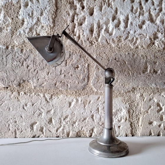 Image 1 of Vintage Art Deco Schreibtischlampe aus vernickeltem Metall