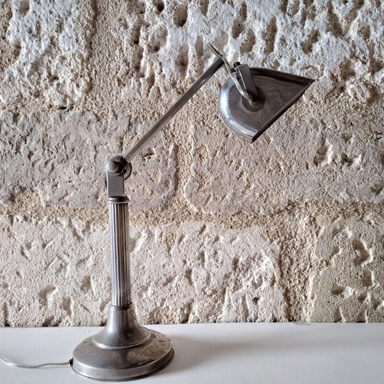 Image 1 of Vintage Art Deco Schreibtischlampe aus vernickeltem Metall