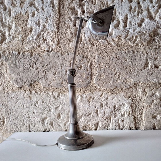 Image 1 of Vintage Art Deco Schreibtischlampe aus vernickeltem Metall