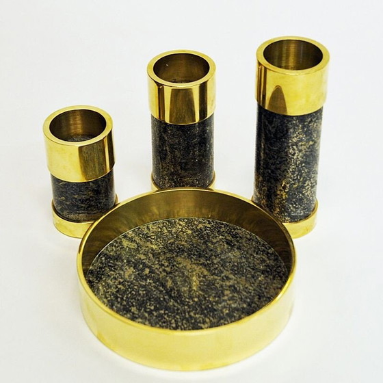 Image 1 of Satz von 3 Kerzenhaltern aus Messing von Saulo-Sulitjelma, Norwegen 1970