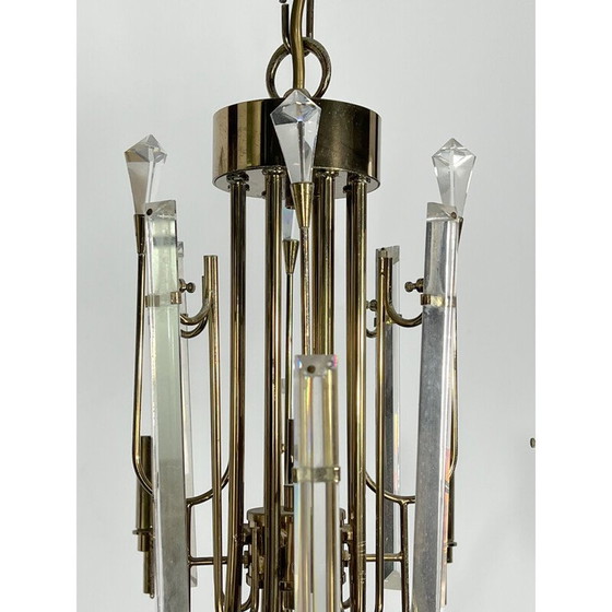 Image 1 of Stilkronen-Kronleuchter aus Messing und Glas, Italien 1970er Jahre