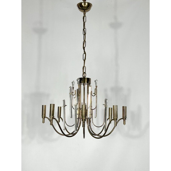 Image 1 of Stilkronen-Kronleuchter aus Messing und Glas, Italien 1970er Jahre