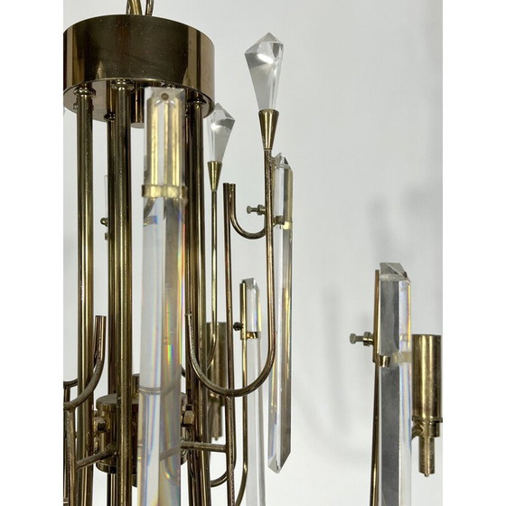 Image 1 of Stilkronen-Kronleuchter aus Messing und Glas, Italien 1970er Jahre