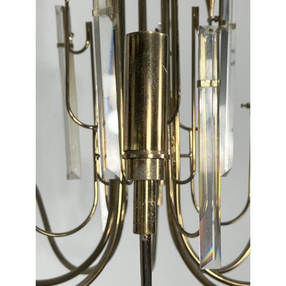 Image 1 of Stilkronen-Kronleuchter aus Messing und Glas, Italien 1970er Jahre