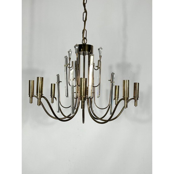 Image 1 of Stilkronen-Kronleuchter aus Messing und Glas, Italien 1970er Jahre