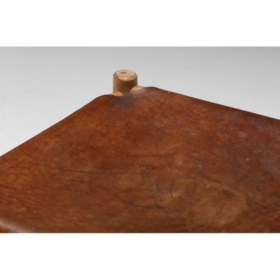 Image 1 of Satz von 3 cognacfarbenen Stühlen und Hocker, Frankreich 1950er Jahre