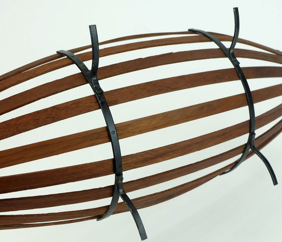 Image 1 of dänischer moderner FRUCHTKORB 50er 60er Jahre Teakholz Metall Kupfer