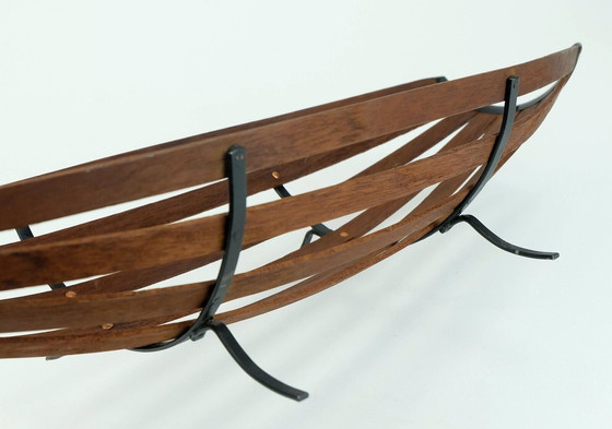 Image 1 of dänischer moderner FRUCHTKORB 50er 60er Jahre Teakholz Metall Kupfer