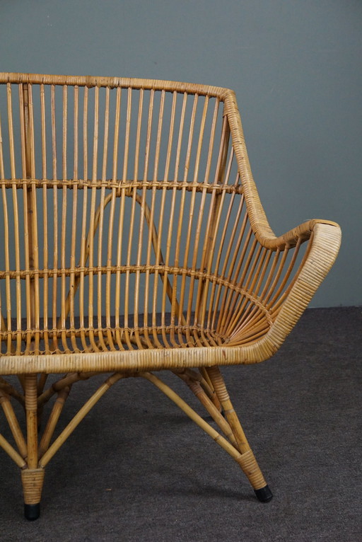 Besonderes 2-Sitzer-Sofa aus Rattan aus der Mitte des Jahrhunderts, Dutch Design, 1950