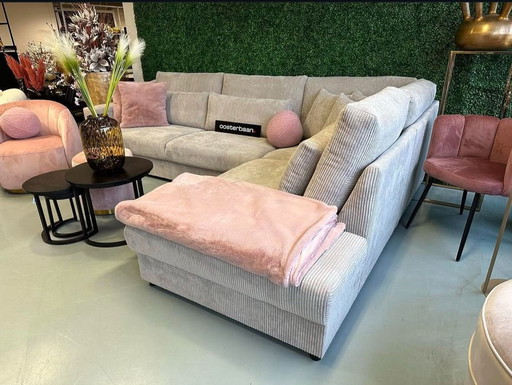 Schönes Ecksofa Rippe Stoff Hellbeige Ecke Rechts