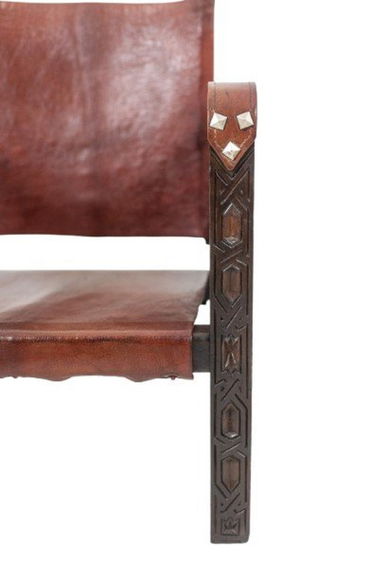 Image 1 of Sessel "Safari" aus Holz und Leder in Cognac, 1960/70er Jahre