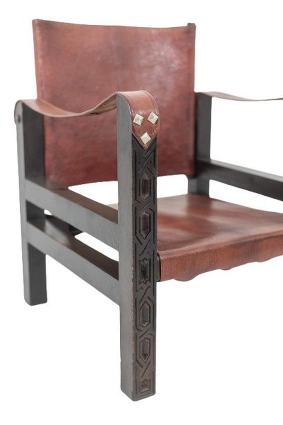 Image 1 of Sessel "Safari" aus Holz und Leder in Cognac, 1960/70er Jahre