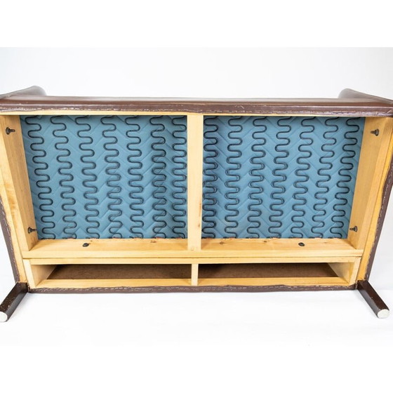 Image 1 of Dunkelbraunes, ledergepolstertes 2-Sitzer-Sofa von Stouby Furniture, Dänemark 1960