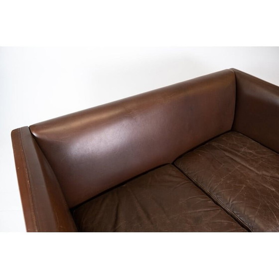 Image 1 of Dunkelbraunes, ledergepolstertes 2-Sitzer-Sofa von Stouby Furniture, Dänemark 1960
