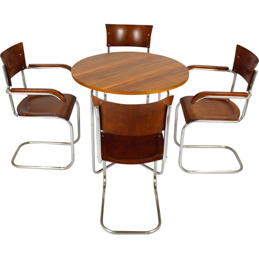 Vintage Bauhaus Essgarnitur aus Stahlrohr und Holz von Mart Stam, Tschechoslowakei 1930er Jahre