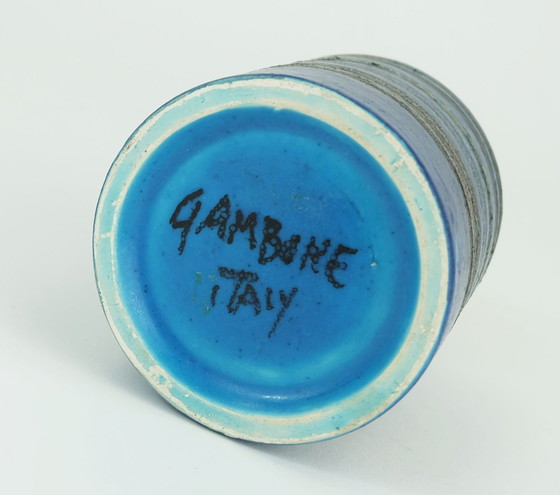 Image 1 of Mid Century Vase Bruno Gambone Italienische Studio Töpferei Streifen Dekor