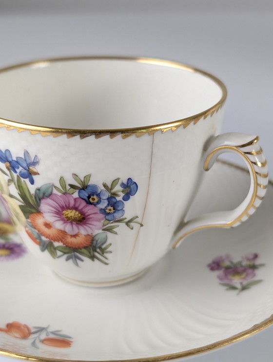 Image 1 of Royal Copenhagen Kaffee/Tee Set mit handgemalten sächsischen Blumen 1930S