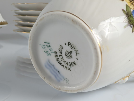 Image 1 of Royal Copenhagen Kaffee/Tee Set mit handgemalten sächsischen Blumen 1930S