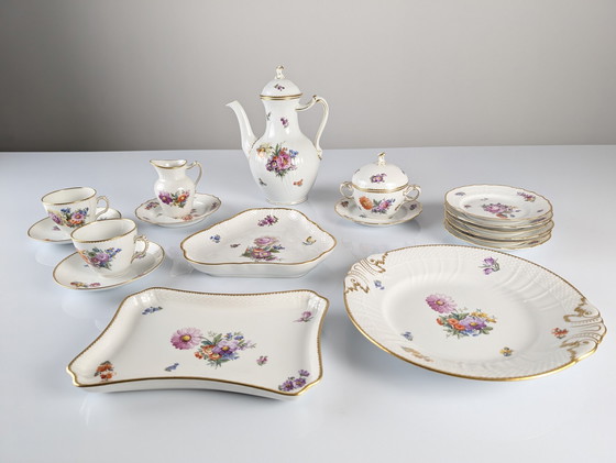 Image 1 of Royal Copenhagen Kaffee/Tee Set mit handgemalten sächsischen Blumen 1930S