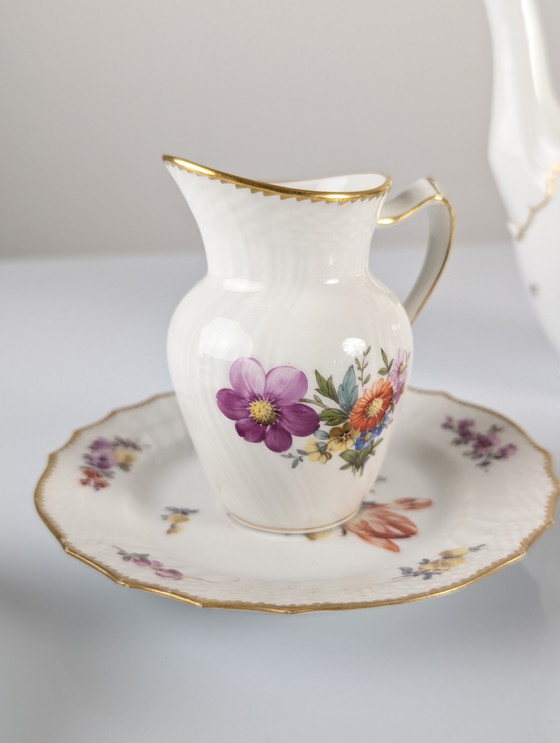 Image 1 of Royal Copenhagen Kaffee/Tee Set mit handgemalten sächsischen Blumen 1930S