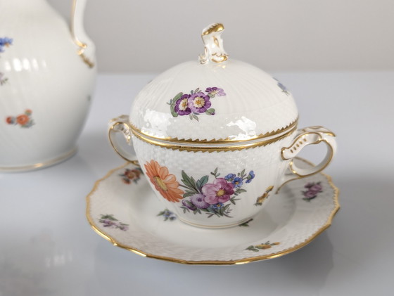 Image 1 of Royal Copenhagen Kaffee/Tee Set mit handgemalten sächsischen Blumen 1930S