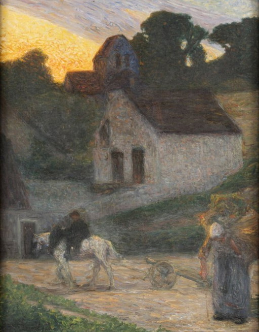 Gemälde Von Raymond Thibesart (1874-1968) Die Rückkehr Von den Feldern, 1904