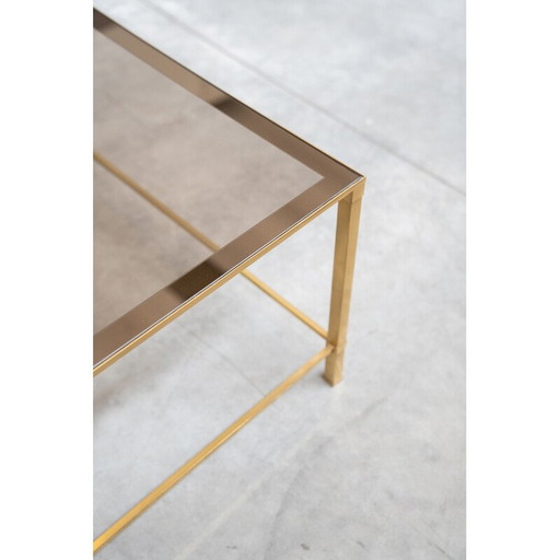 Vintage Wohnzimmertisch aus Messing und Rauchglas von Guy Lefevre, Frankreich 1970