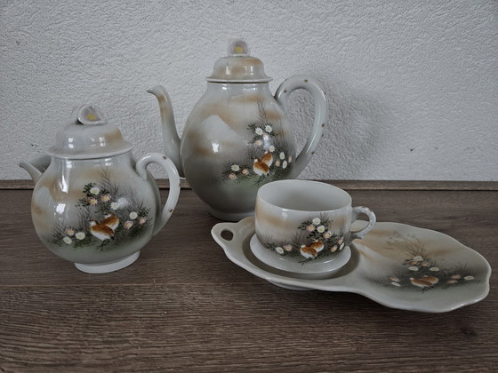 Image 1 of Kutani Vintage/Antike Japanisch markiert Eierschale Teekanne, Milchkännchen und Tasse/Schale 1940er
