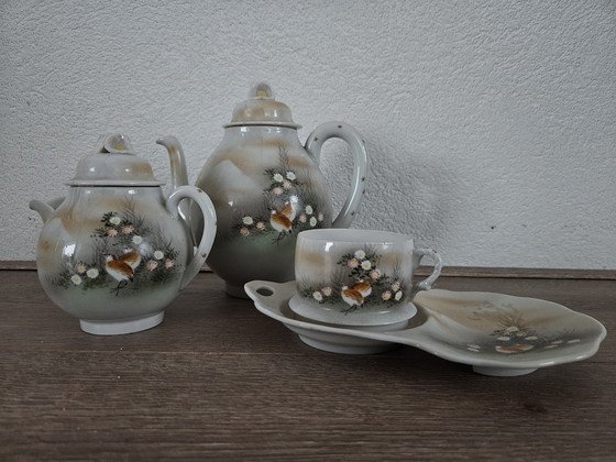 Image 1 of Kutani Vintage/Antike Japanisch markiert Eierschale Teekanne, Milchkännchen und Tasse/Schale 1940er