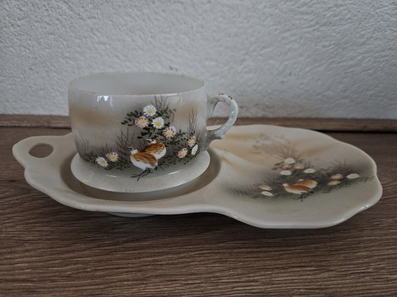 Image 1 of Kutani Vintage/Antike Japanisch markiert Eierschale Teekanne, Milchkännchen und Tasse/Schale 1940er