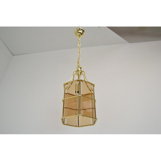 Image 1 of Mid-Century-Hängeleuchte aus Rauchglas und Messing, Tschechoslowakei 1980er Jahre