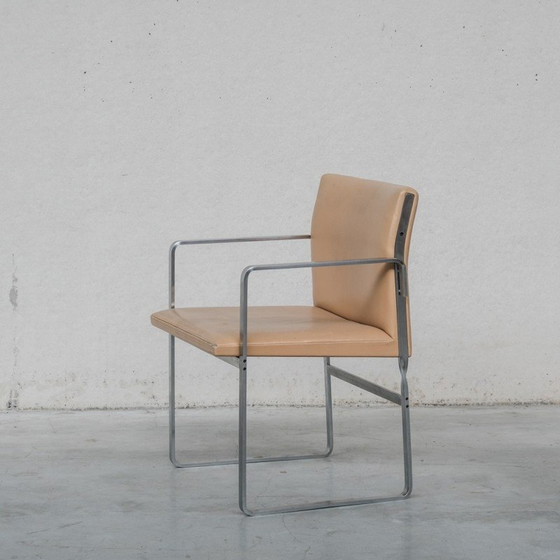 Image 1 of 6 Esszimmerstühle "JH811" aus Stahl und Leder von Hans J Wegner, Dänemark 1950