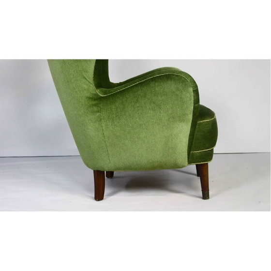 Image 1 of Dänischer Vintage-Sessel aus grünem Samt, 1950er Jahre