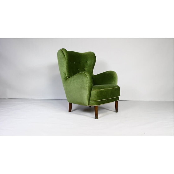 Image 1 of Dänischer Vintage-Sessel aus grünem Samt, 1950er Jahre