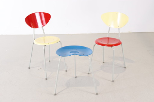 2x Vintage Stuhl + Hocker