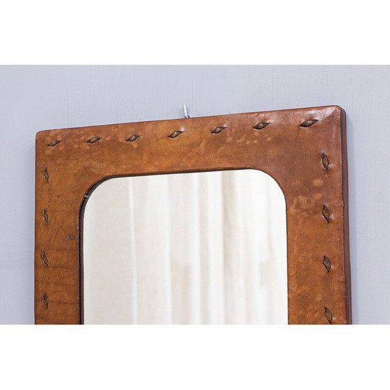 Image 1 of Vintage-Wandspiegel mit Lederbezug, Frankreich 1950