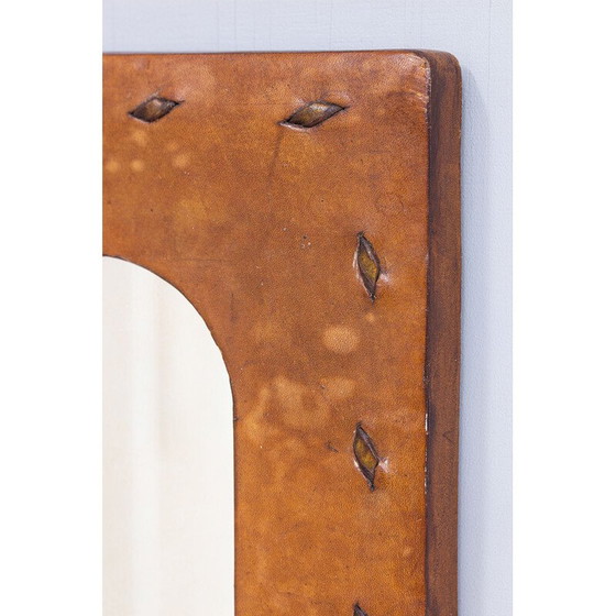 Image 1 of Vintage-Wandspiegel mit Lederbezug, Frankreich 1950