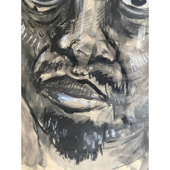 Image 1 of Vintage Zeichnung in natürlicher Eiche von Kohle und Gouache Jean Poulain, 1939