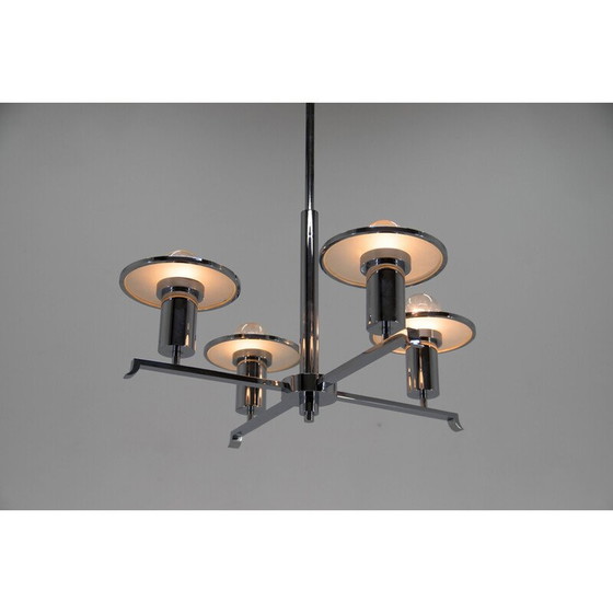 Image 1 of Funktionalistischer Vintage-Kronleuchter aus Chrom und Glas, 1930er Jahre