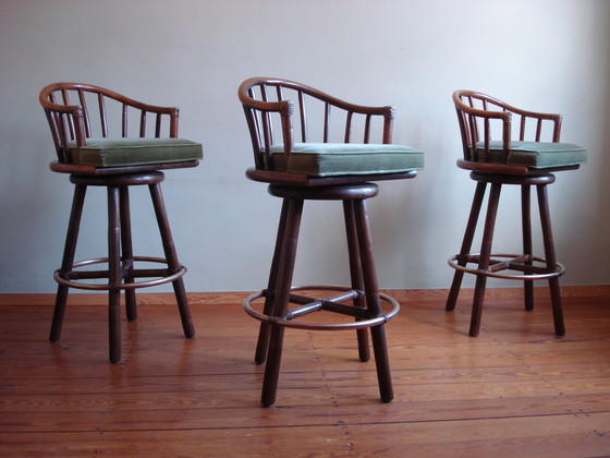 Image 1 of 3x McGuire Vintage Rattan Barhocker
