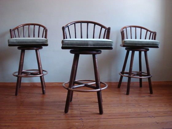 Image 1 of 3x McGuire Vintage Rattan Barhocker