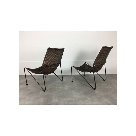 Image 1 of Ein Paar Vintage-Sessel aus Rattan und Stahldraht von Frederick Weinberg
