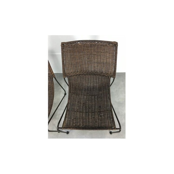 Image 1 of Ein Paar Vintage-Sessel aus Rattan und Stahldraht von Frederick Weinberg