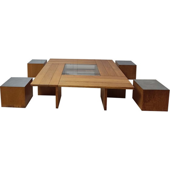 Image 1 of Vintage Couchtisch mit 4 kubischen Sitzen von Tecno, 1970