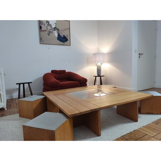 Image 1 of Vintage Couchtisch mit 4 kubischen Sitzen von Tecno, 1970